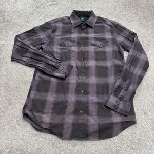 Gap Western Yoke Button Down Shirt Mens Medium Black Purple Plaid Cotton Casual